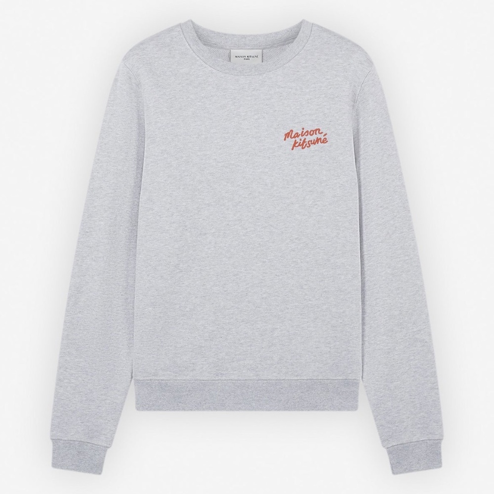 NWT Maison Kitsune Women's Handwriting Sweatshirt Light Grey Melange Small